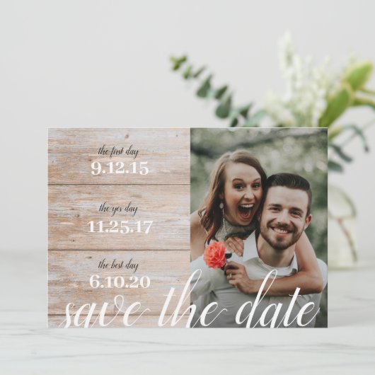 Hout Rustic | Ons verhaal | Favoriete data | 2 Fot Save The Date (Staand voorkant)