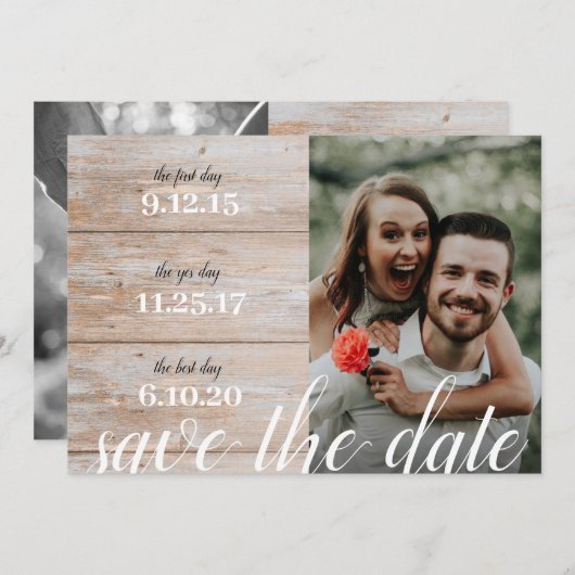 Hout Rustic | Ons verhaal | Favoriete data | 2 Fot Save The Date (Voorkant / Achterkant)