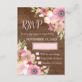 Hout Rustic Pink Flowers Weddenschap RSVP