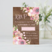 Hout Rustic Pink Flowers Weddenschap RSVP (Staand voorkant)