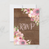 Hout Rustic Pink Flowers Weddenschap RSVP Kaartje (Achterkant)