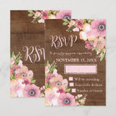 Hout Rustic Pink Flowers Weddenschap RSVP Kaartje (Voorkant / Achterkant)