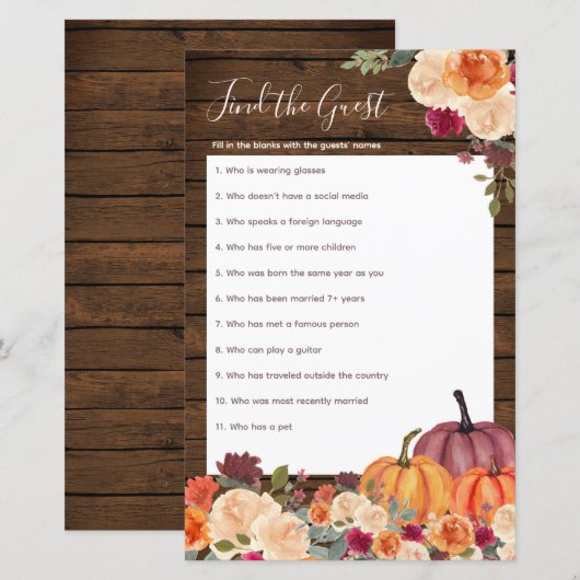 Hout Rustic Pumpkin Floral vind het gastspel (Voorkant / Achterkant)