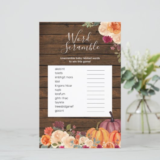 Hout Rustic Pumpkin Floral Word Scramble Game (Staand voorkant)