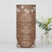 Hout Rustic String Lights Lace Wedding Program Programmakaart (Staand voorkant)