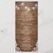 Hout Rustic String Lights Lace Wedding Program Programmakaart (Voorkant)