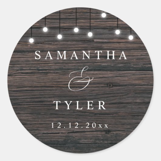 Hout Rustic String Lights Wedding Sticker (Voorkant)