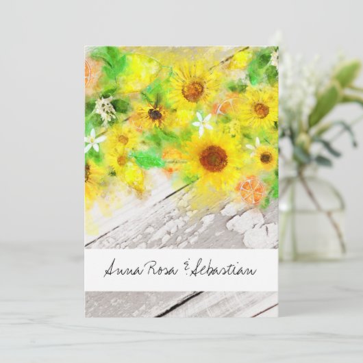 *~* Hout Rustic  Sunflower Country Weddenschap Kaart (Staand voorkant)