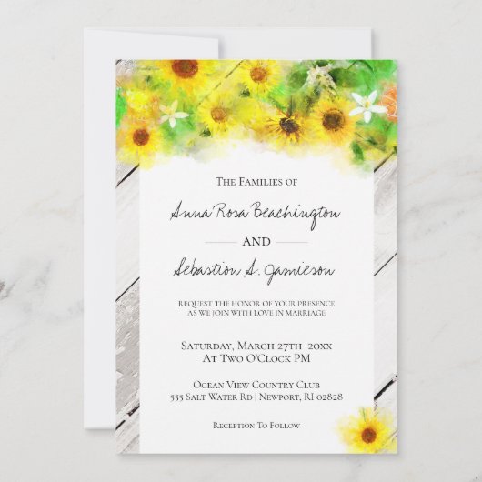 *~* Hout Rustic Sunflower Country Weddenschap Kaart (Achterkant)