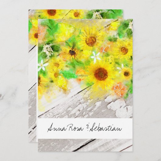 *~* Hout Rustic Sunflower Country Weddenschap Kaart (Voorkant / Achterkant)