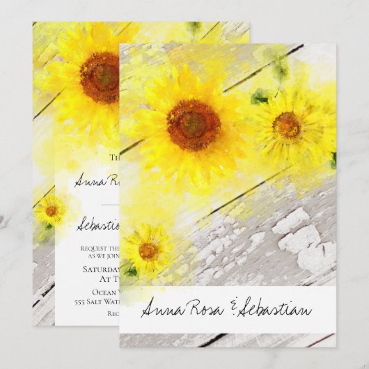 *~* Hout Rustic  Sunflower Country Weddenschap Kaart (Voorkant / Achterkant)