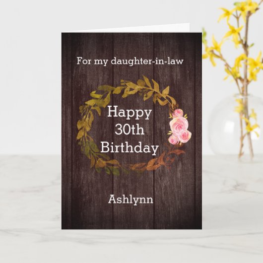 Hout Rustic Waterverf Floral 30th Birthday Kaart (Gele Bloem)