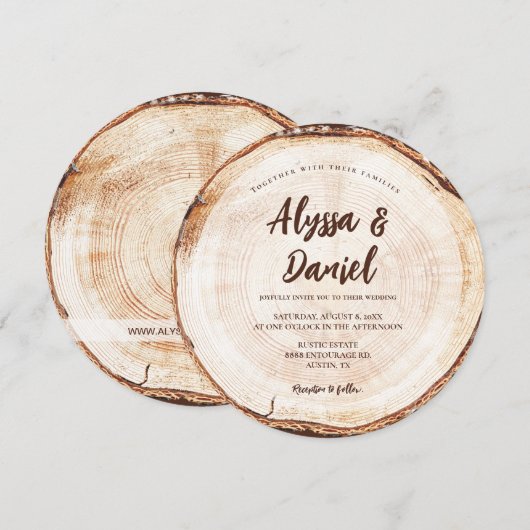 Hout Rustic Wedding Tree Grain Aangepast Kaart (Voorkant / Achterkant)
