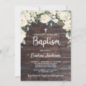 Hout rustiek  groen wit bloemendoop kaart (Voorkant)