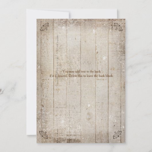 Hout Rustiek Land Huwelijksuitnodiging Kaart (Achterkant)