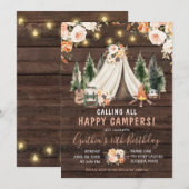 Hout rustiek meisje camping verjaardag uitnodiging (Voorkant / Achterkant)