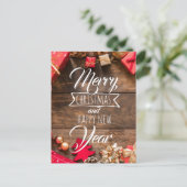 Hout Rustiek Rood Goud Wit Typografie Kerst Briefkaart (Staand voorkant)