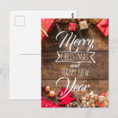 Hout Rustiek Rood Goud Wit Typografie Kerst Briefkaart (Voorkant / Achterkant)