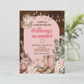 Hout Rustiek Western Roze Laarzen Cowgirl Verjaard Kaart (Staand voorkant)