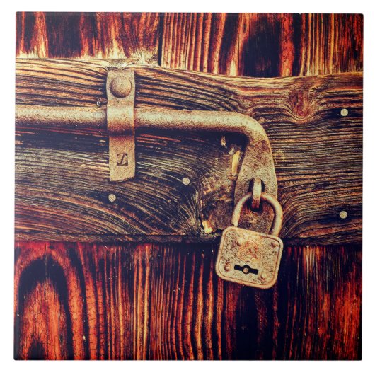 Hout Rustieke deur antiek messing lock bruin Tegeltje (Voorkant)