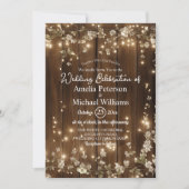 Hout Rustieke String Lichten Witte Bloemen Huwelij Kaart (Voorkant)