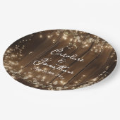 Hout Rustieke String Lichten Witte Bloemen Huwelij Papieren Bordje (Gekanteld)