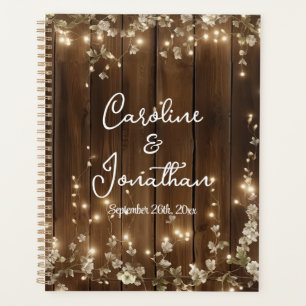 Hout Rustieke String Lichten Witte Bloemen Huwelij Planner