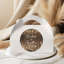 Hout Rustieke String Lichten Witte Bloemen Huwelij Ronde Sticker