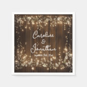 Hout Rustieke String Lichten Witte Bloemen Huwelij Servet (Voorkant)