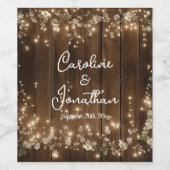 Hout Rustieke String Lichten Witte Bloemen Huwelij Wijn Etiket (Enkel label)