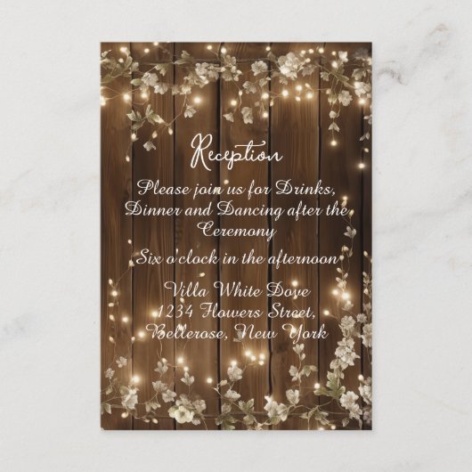 Hout Rustieke String Lichten Witte Bloemen Recepti Informatiekaartje (Voorkant)