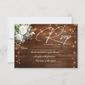 Hout Rustieke String Lichten Witte Rozen Huwelijk  RSVP Kaartje (Voorkant)