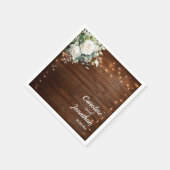 Hout Rustieke String Lichten Witte Rozen Huwelijk Servet (Hoek)
