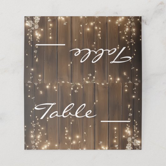Hout Rustieke String Lights Witte Bloemen Tafel No Plaatskaartje (Buitenkant ongevouwen)