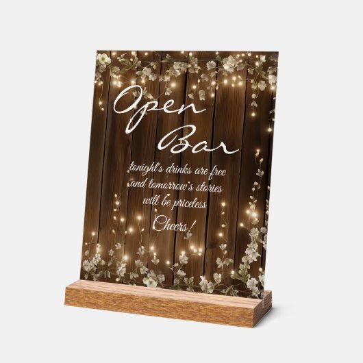 Hout Rustieke Witte Bloemen String Lichten Open Ba Acryl Bord (Hoek)