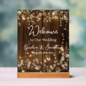 Hout Rustieke Witte Bloemen String Lichten Welkom Acryl Bord (Neutraal)