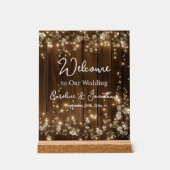 Hout Rustieke Witte Bloemen String Lichten Welkom Acryl Bord (Voorkant)