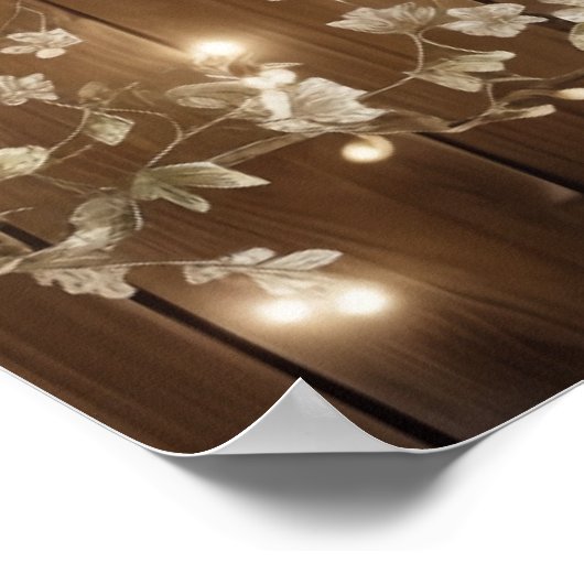 Hout Rustieke Witte Bloemen String Lichten Welkom Poster (Hoek)