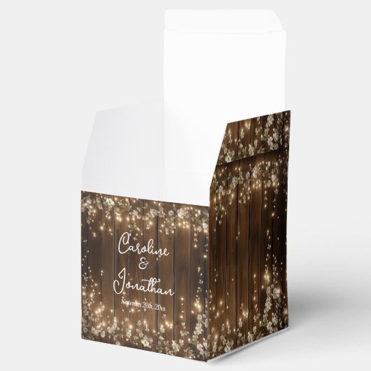 Hout Rustieke Witte Bloemen String Lights Wedding Bedankdoosjes (Geopend)