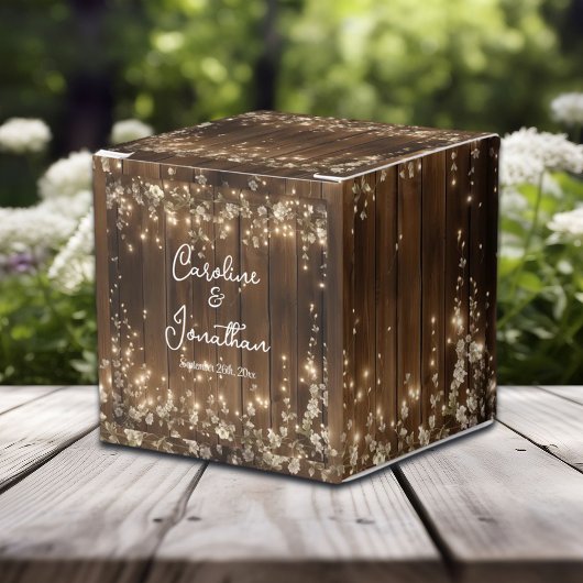 Hout Rustieke Witte Bloemen String Lights Wedding Bedankdoosjes