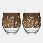 Hout Rustieke Witte Bloemen String Lights Wedding Wijnglas Zonder Voet (Voorkant)