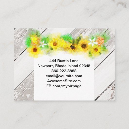 *~* Hout Rustige zonnebloemen Sinaasappels Lemons Visitekaartje (Achterkant)