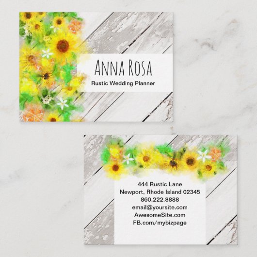 *~* Hout Rustige  zonnebloemen Sinaasappels Lemons Visitekaartje (Voorkant / Achterkant)