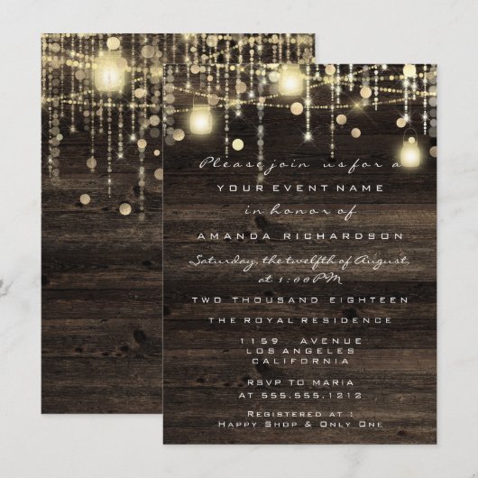 Hout Rustisch goudlicht Gevogelte Vrijgezellenfees Kaart (Voorkant / Achterkant)