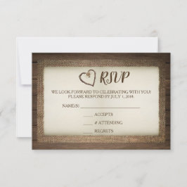 Hout, schoot en wijnen Hart Wedding RSVP-Kaart Kaart