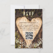 Hout Schors Hart Rustieke Bruiloft QR code RSVP Kaartje (Voorkant)