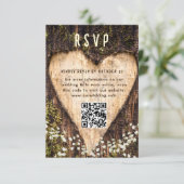 Hout Schors Hart Rustieke Bruiloft QR code RSVP Kaartje (Staand voorkant)