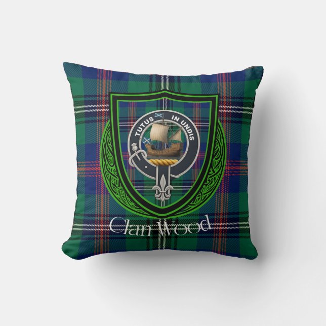 Hout Schotse Clan Tartan & Crest Kussen (Voorkant)