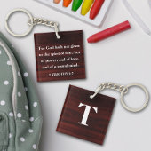 Hout Schrift 2Timothy 1:7  Monogram Sleutelhanger
