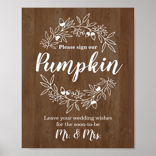 Hout Sign Our Pumpkin Weddenschap Verloving Guestb Poster (Voorkant)